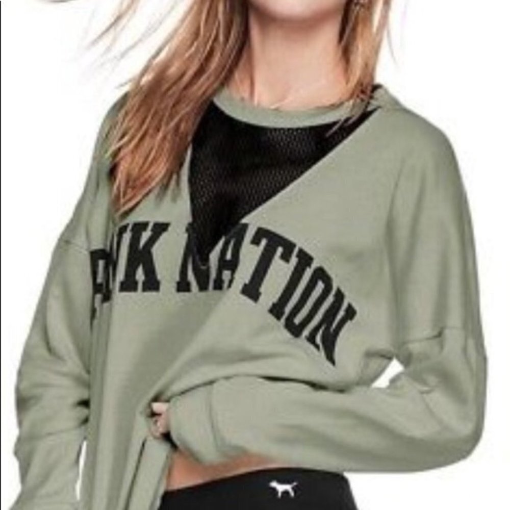 Victoria's Secret Pink Nation Campus Crew Mesh V-Neck Sweatshirt